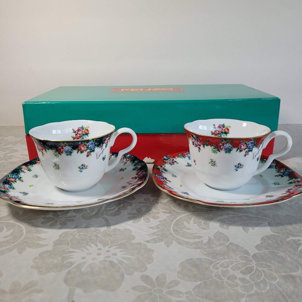 Kenzo Paris Coffee Tea Cup with Saucer Set Floral Pattern New with Box Vintage